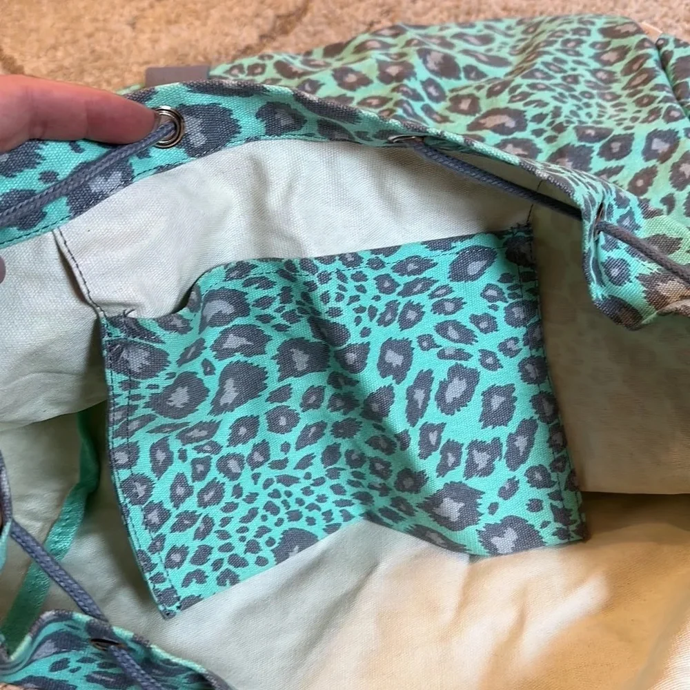 VERY RARE Victoria's Secret PINK Seafoam Dorm Green Leopard Print Laundry Bag